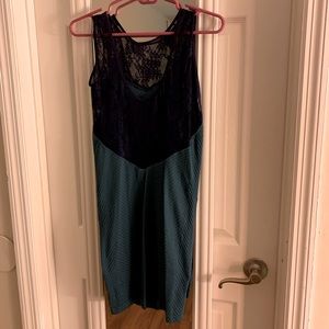 Free People Lace Teal and Navy Blue Slip Dress